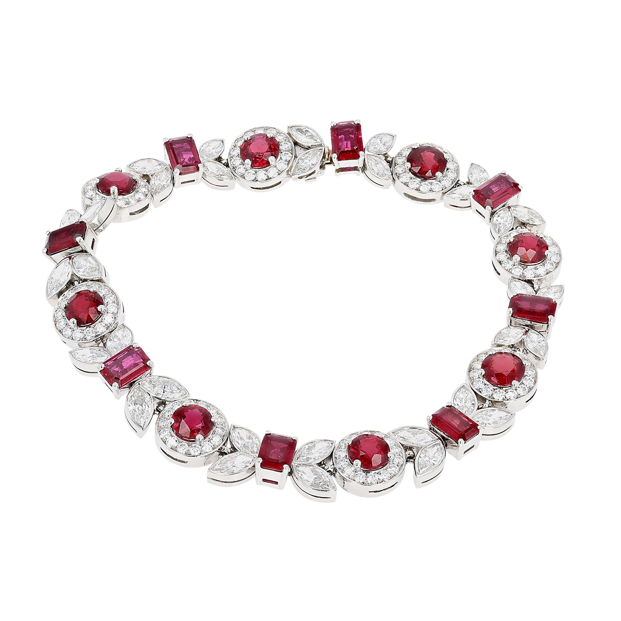 Round Cut Platinum. Ruby, and Diamond Bracelet For Sale