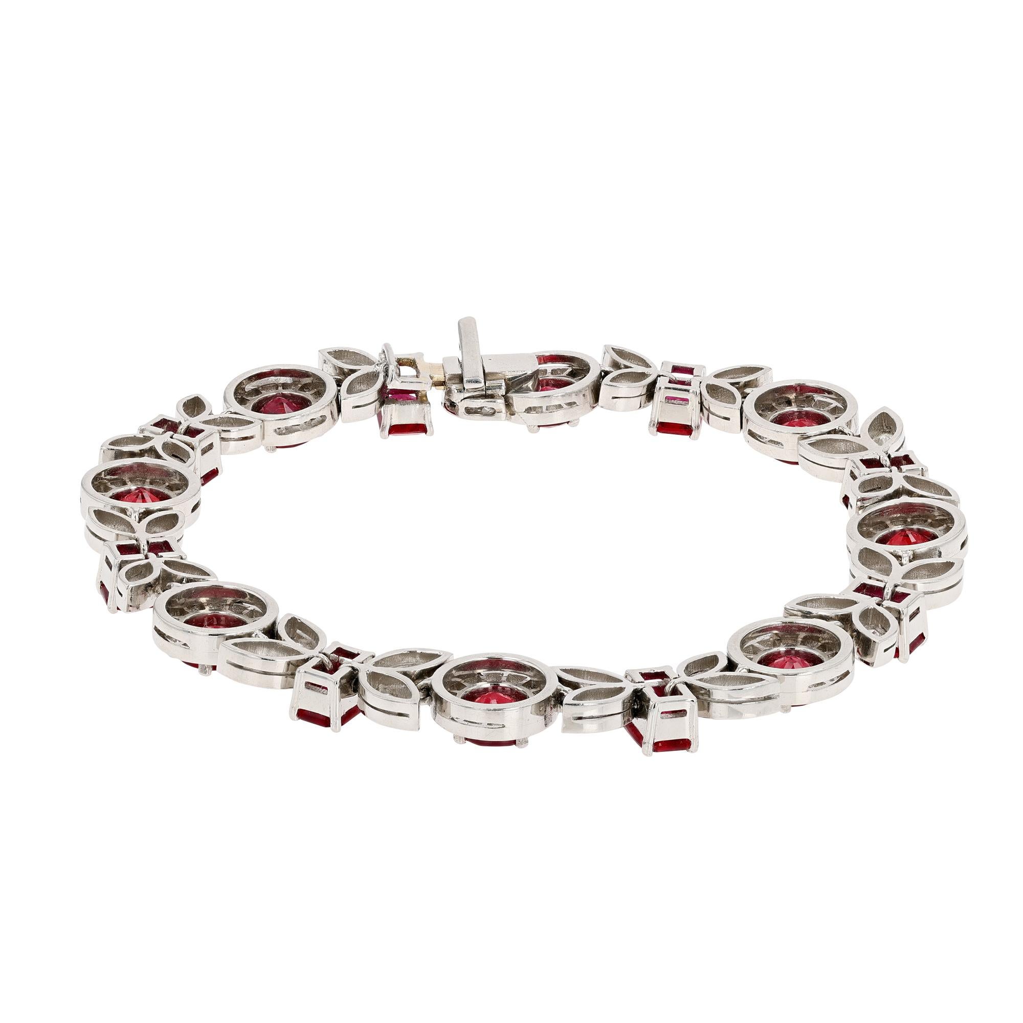 Platinum. Ruby, and Diamond Bracelet In New Condition For Sale In Princeton, NJ