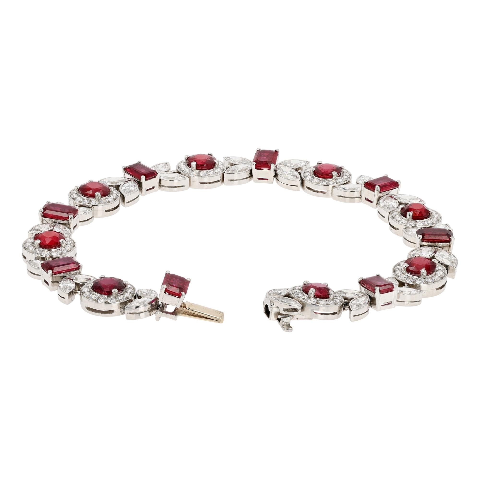 Platinum. Ruby, and Diamond Bracelet For Sale 1