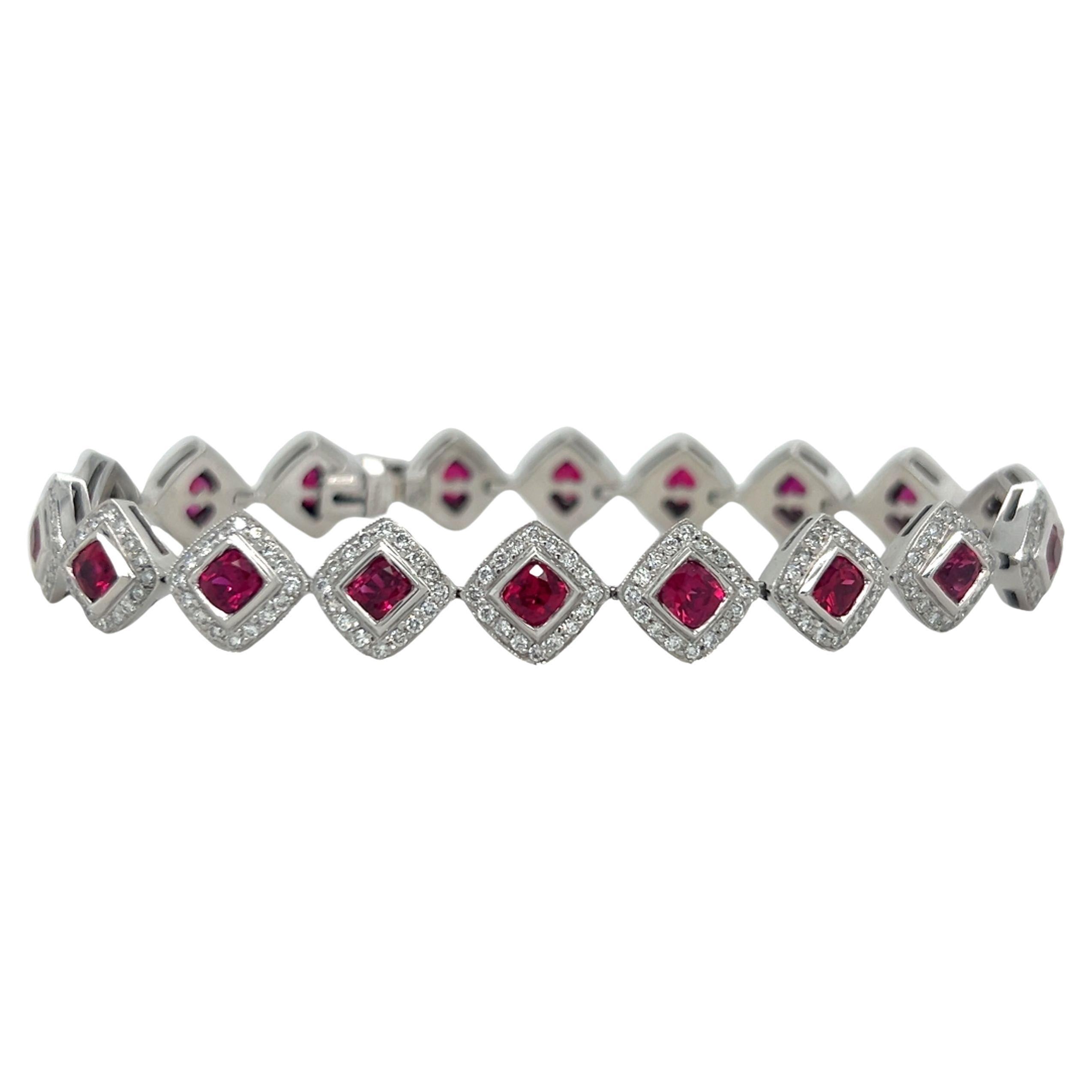 Platinum Ruby and Diamond Bracelet For Sale
