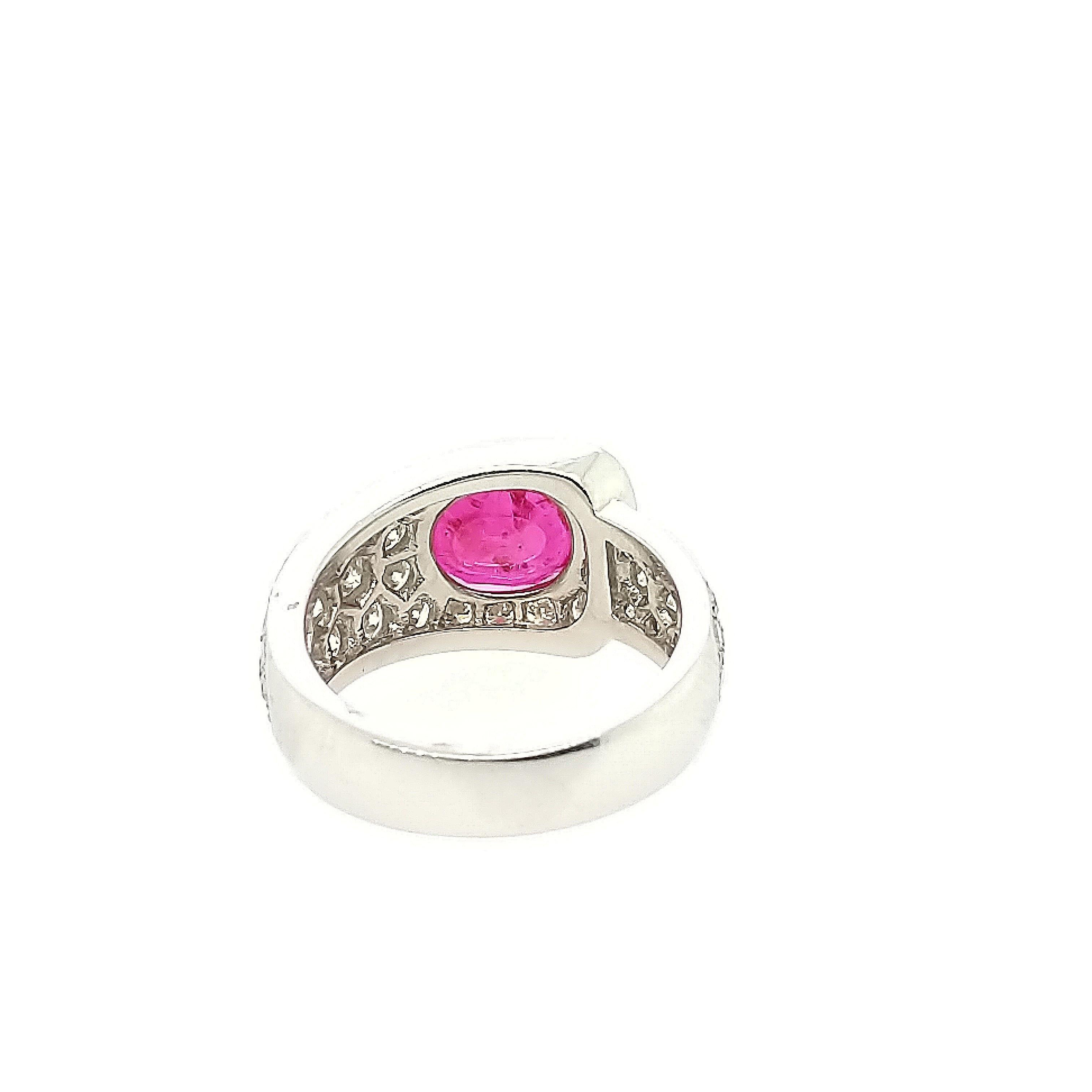 Platinum Ruby and Diamond Buckle Fashion Ring In New Condition For Sale In Greenville, DE