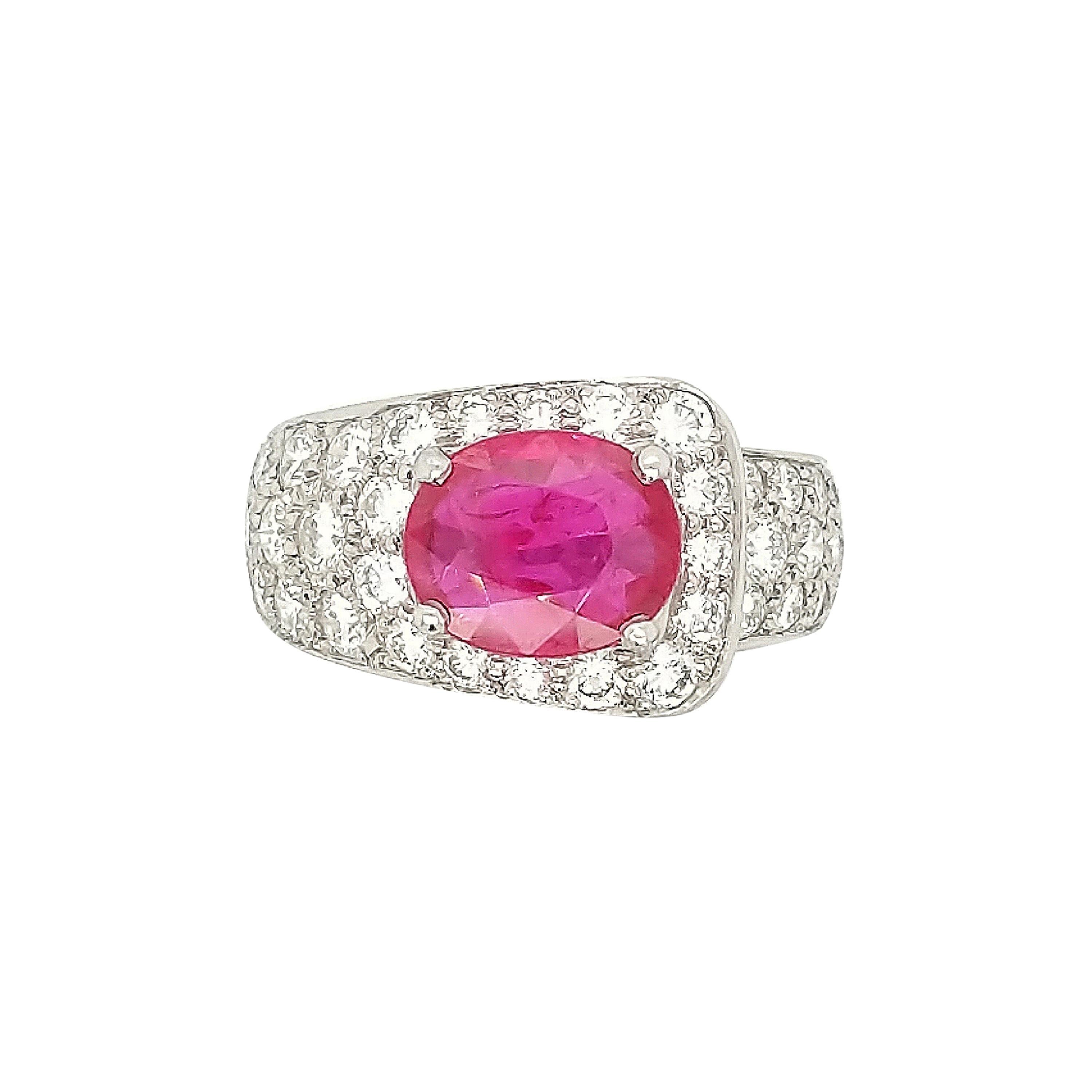 Platinum Ruby and Diamond Buckle Fashion Ring For Sale