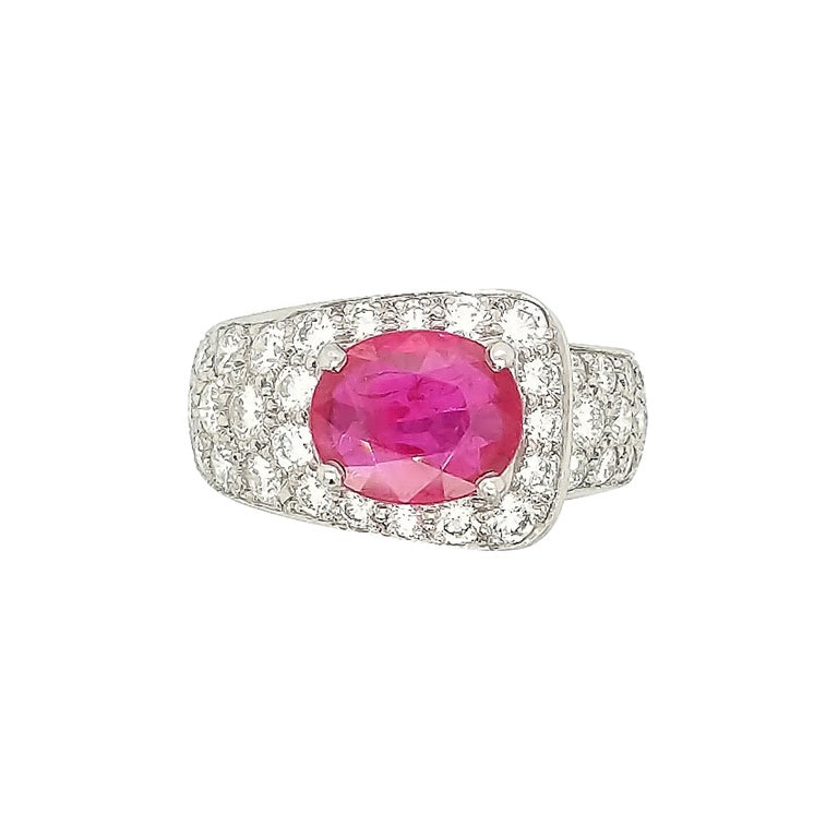 Platinum Ruby and Diamond Buckle Fashion Ring For Sale at 1stDibs