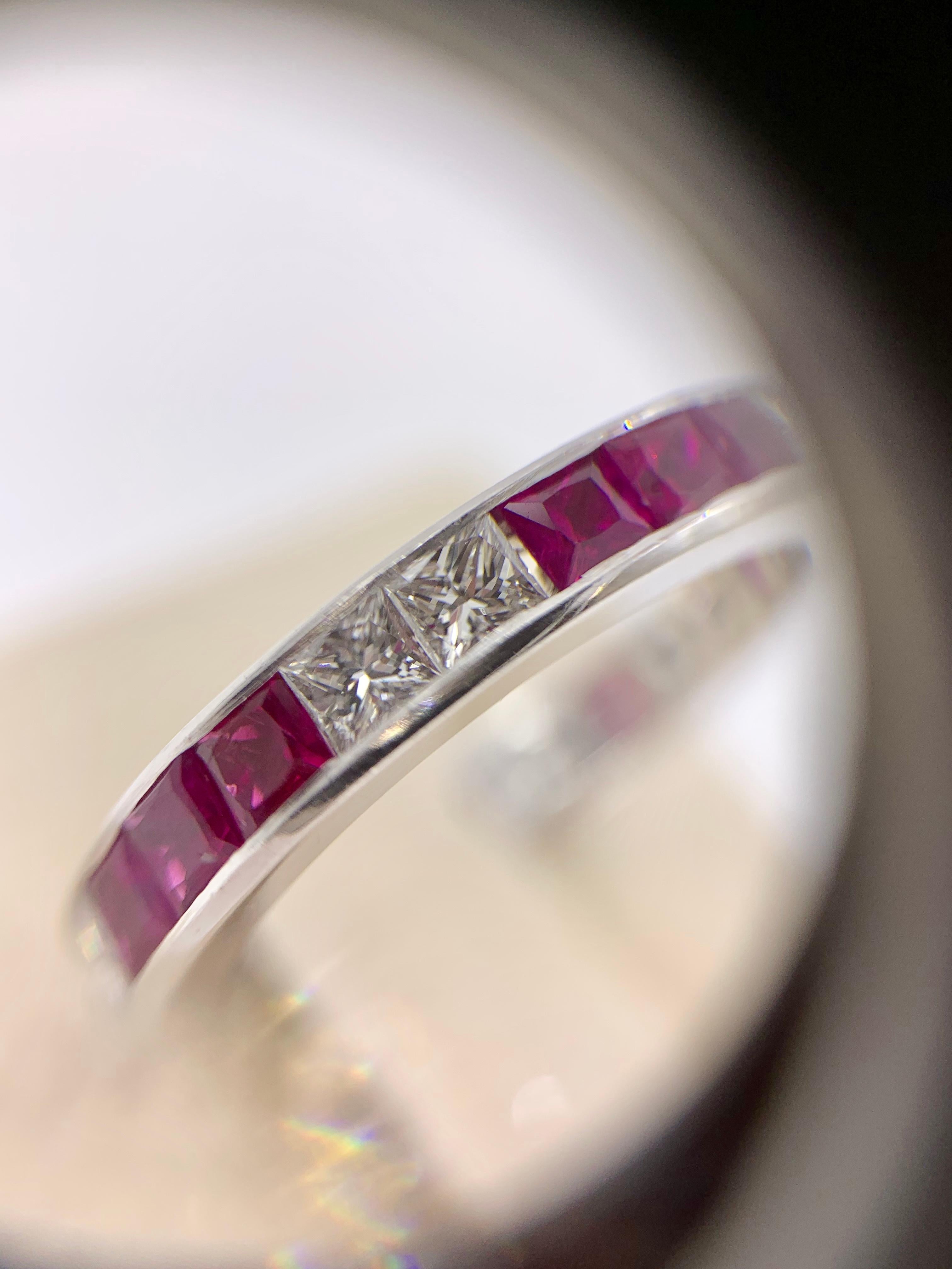Contemporary Platinum Ruby and Diamond Channel Set Eternity Band For Sale