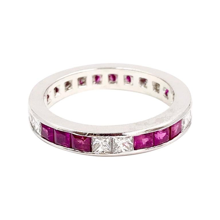 Platinum Ruby and Diamond Channel Set Eternity Band For Sale