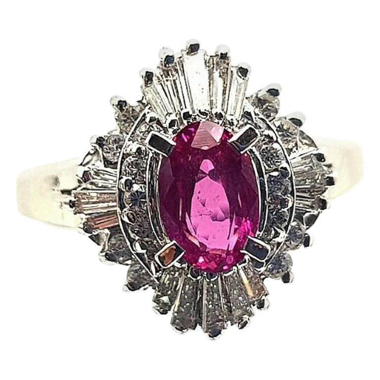 Platinum Ruby and Diamond Cocktail Ring For Sale