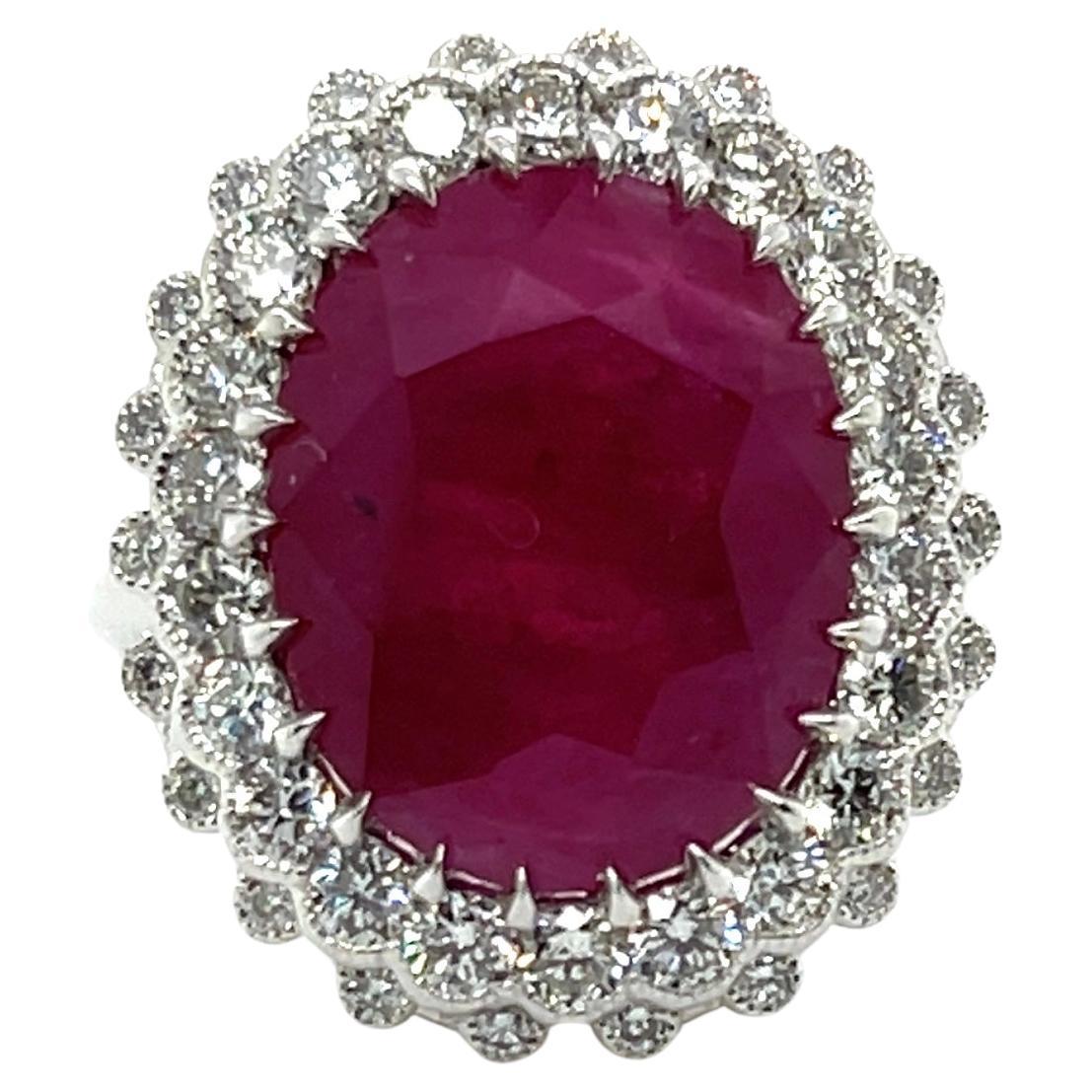 Platinum Ruby and Diamond Double Halo Ring For Sale