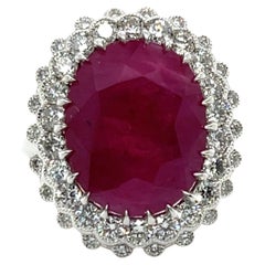 Platinum Ruby and Diamond Double Halo Ring