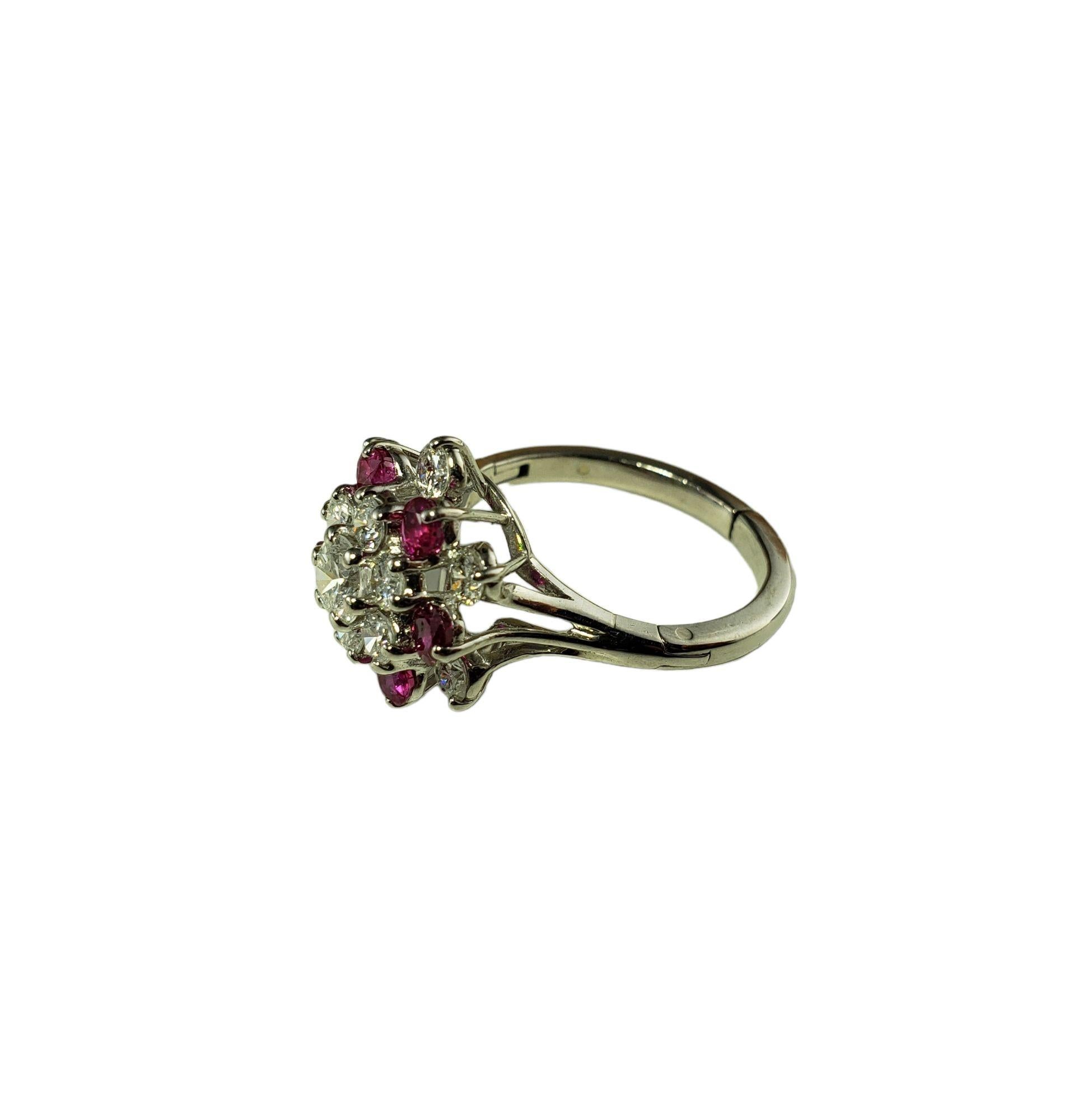 Round Cut Platinum Ruby and Diamond Expandable Ring Size 7.75 #14593 For Sale