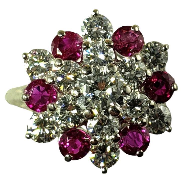 Platinum Ruby and Diamond Expandable Ring Size 7.75 #14593 For Sale