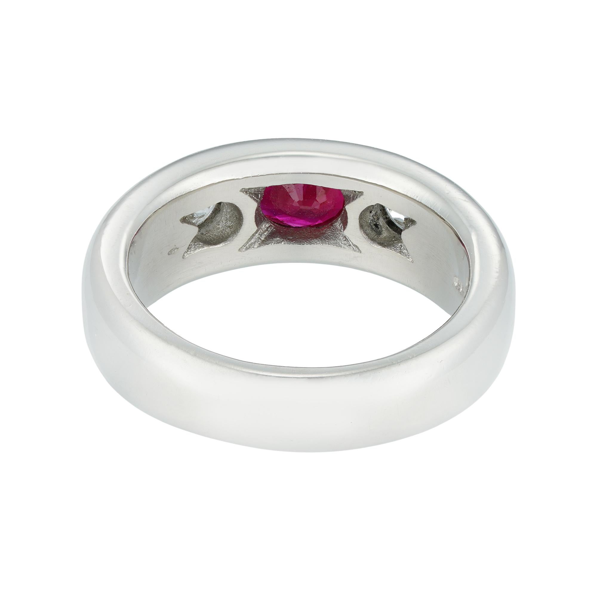 Brilliant Cut Platinum Ruby and Diamond Gypsy Ring