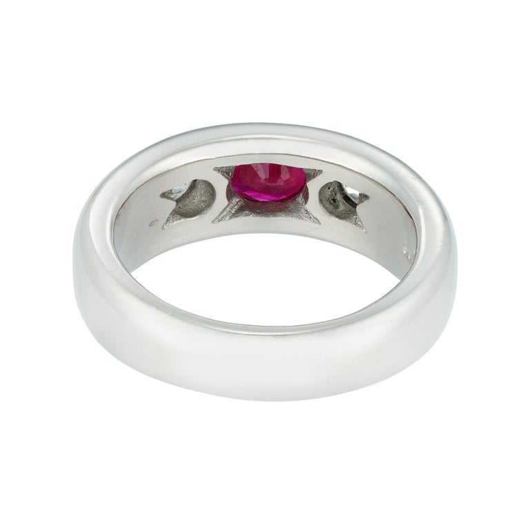 Brilliant Cut Platinum Ruby and Diamond Gypsy Ring For Sale