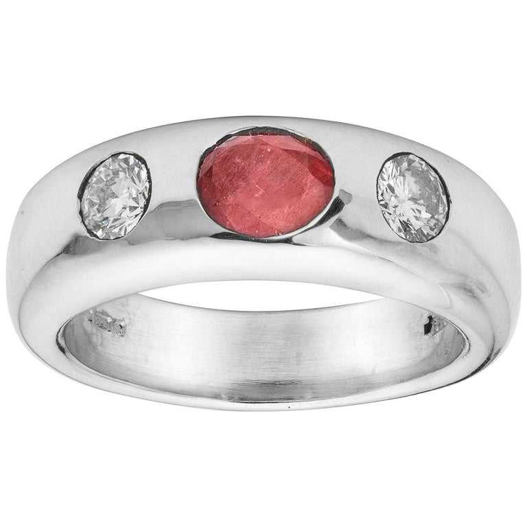 Platinum Ruby and Diamond Gypsy Ring For Sale