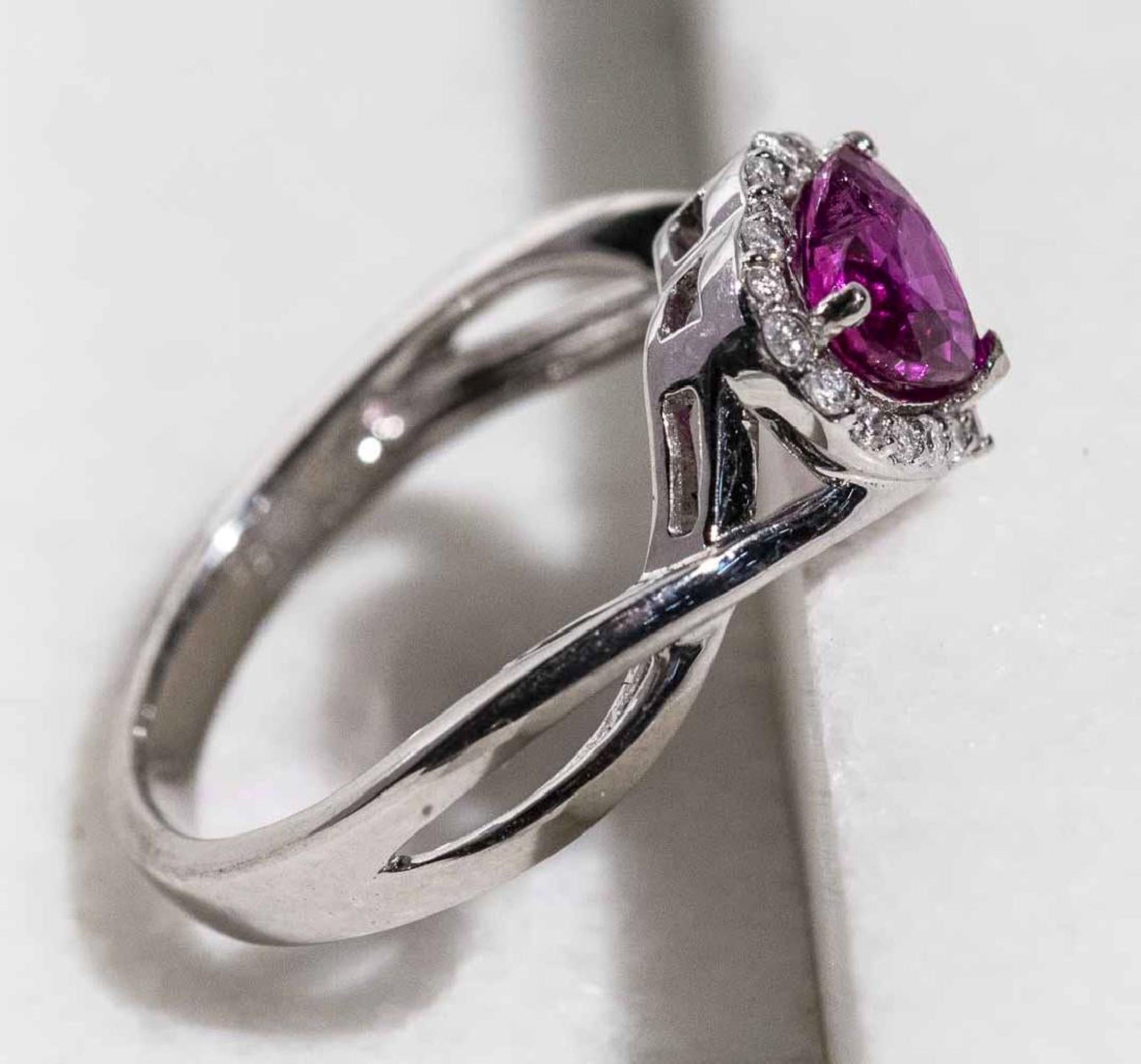 Heart Cut Platinum Ruby and Diamond Heart Shaped Fashion Ring For Sale