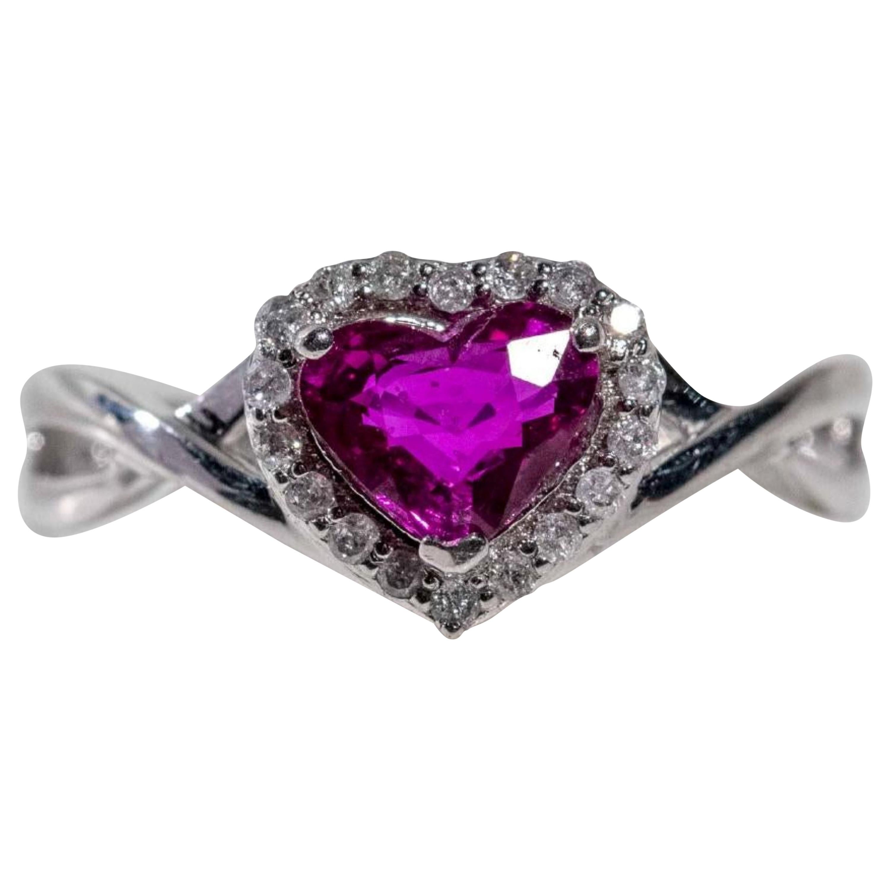 Platinum Ruby and Diamond Heart Shaped Fashion Ring For Sale