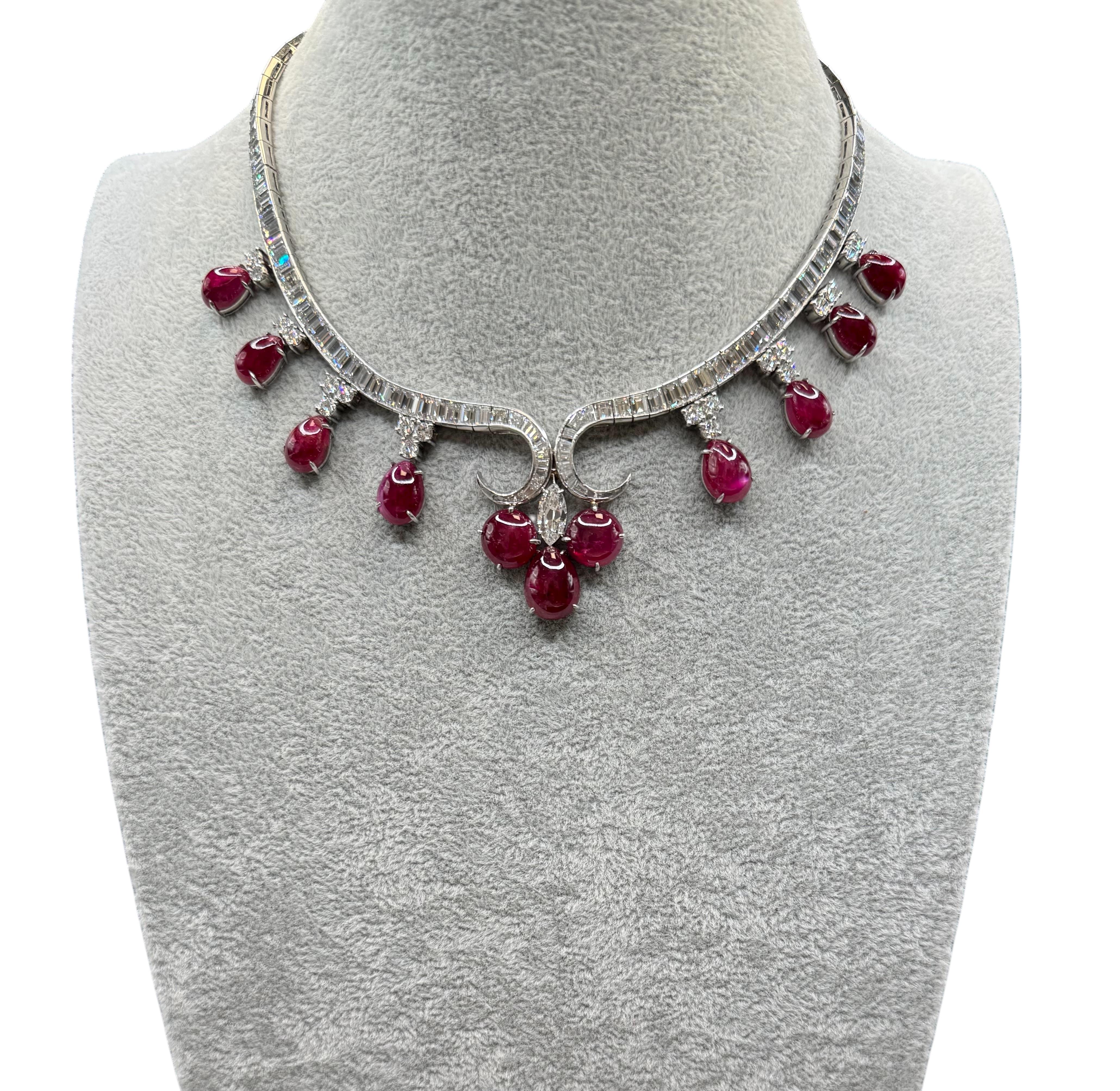 Taglio marquise Platinum Ruby and Diamond Necklace in vendita