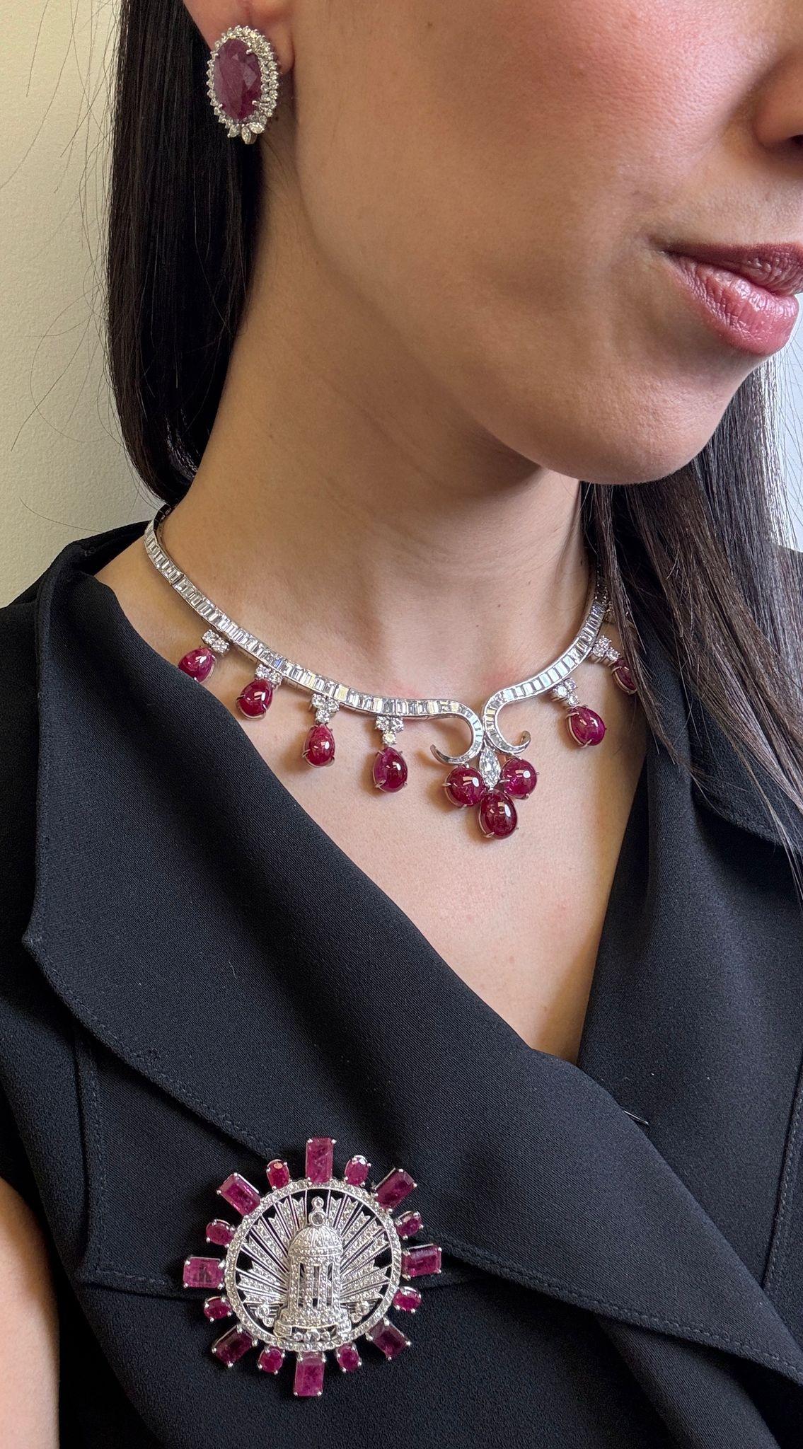 Platinum Ruby and Diamond Necklace in vendita 1