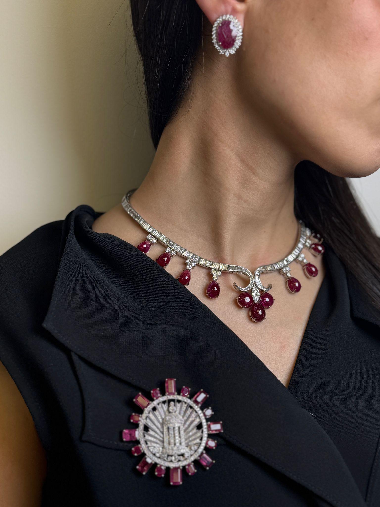 Platinum Ruby and Diamond Necklace in vendita 2