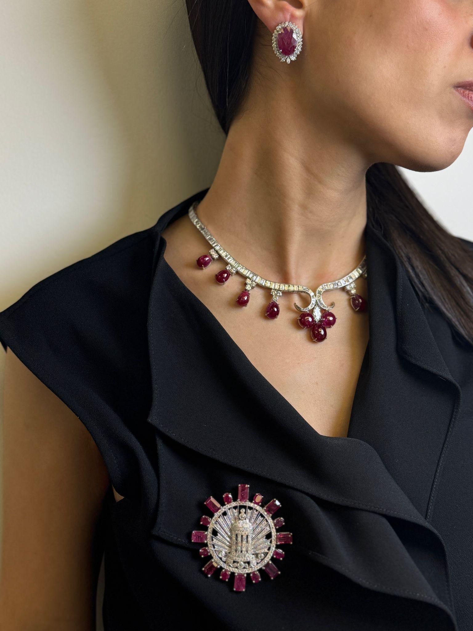 Platinum Ruby and Diamond Necklace in vendita 3
