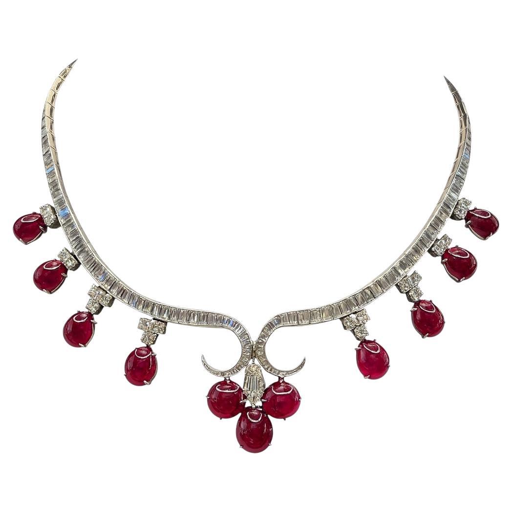 Platinum Ruby and Diamond Necklace