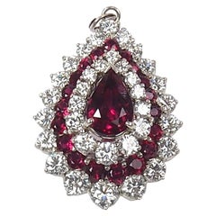 Platinum, Ruby and Diamond Pendant Brooch 8.45 Carat