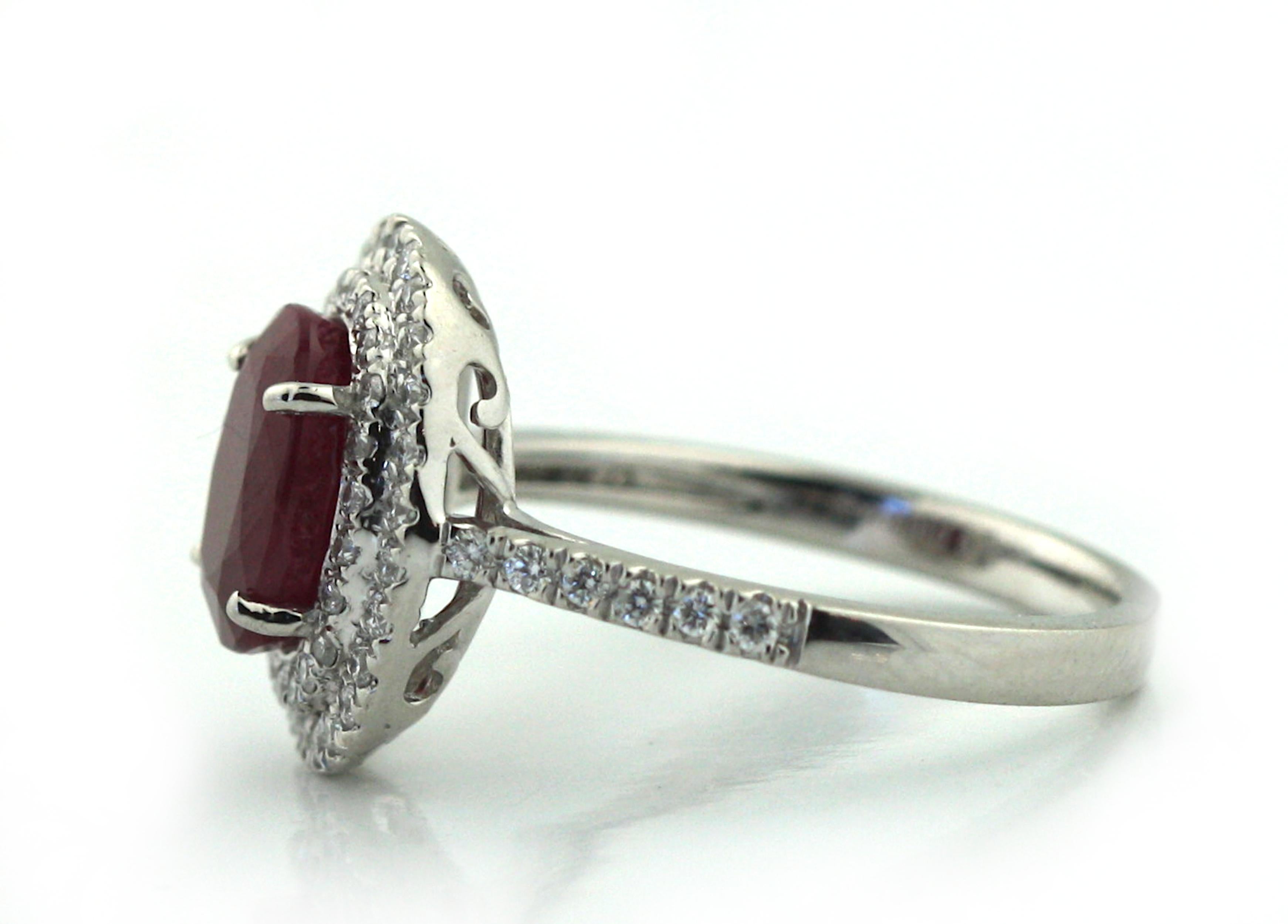 Round Cut Platinum Ruby and Diamond Ring