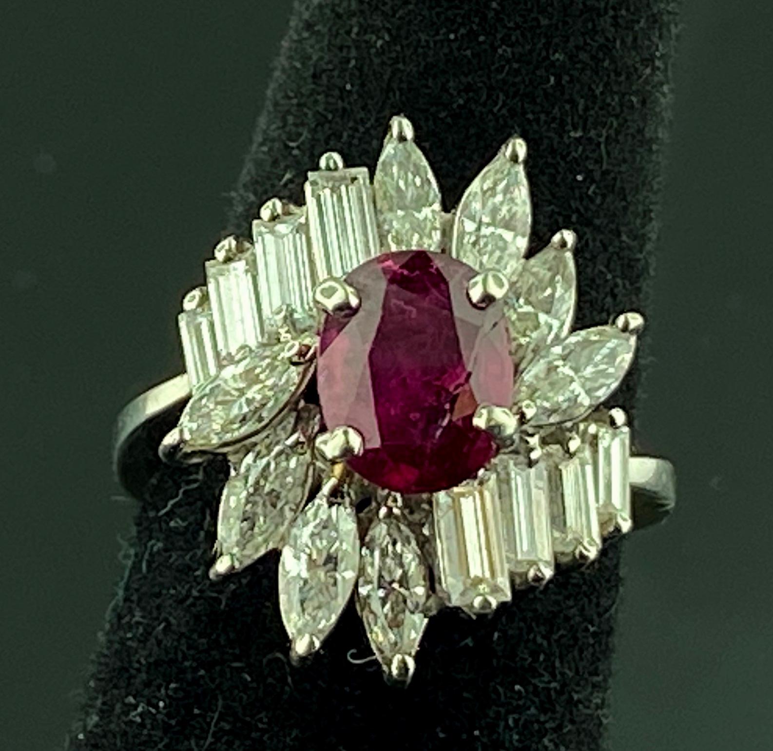 Oval Cut Platinum Ruby and Diamond Ring