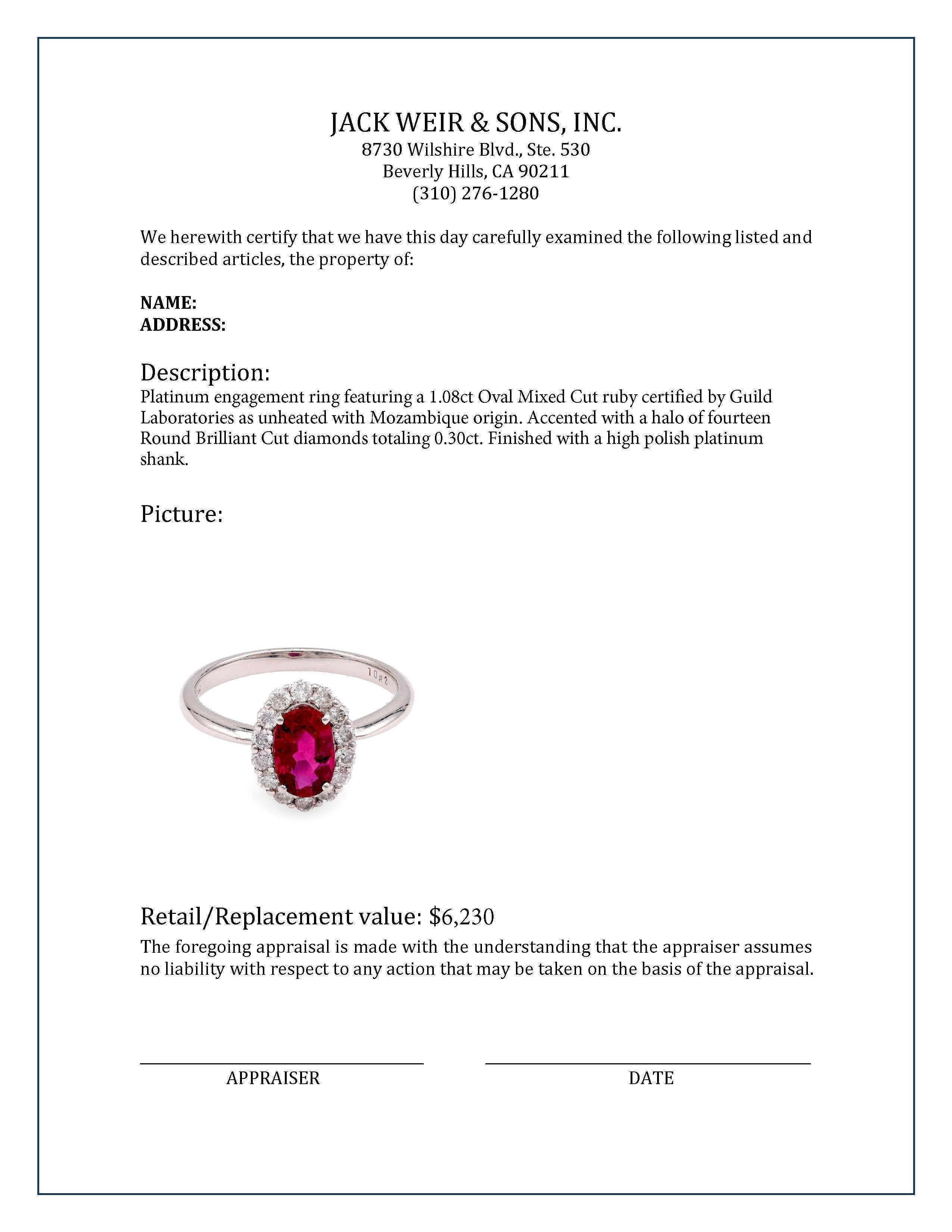 Women's or Men's Platinum Ruby and Diamond Ring For Sale