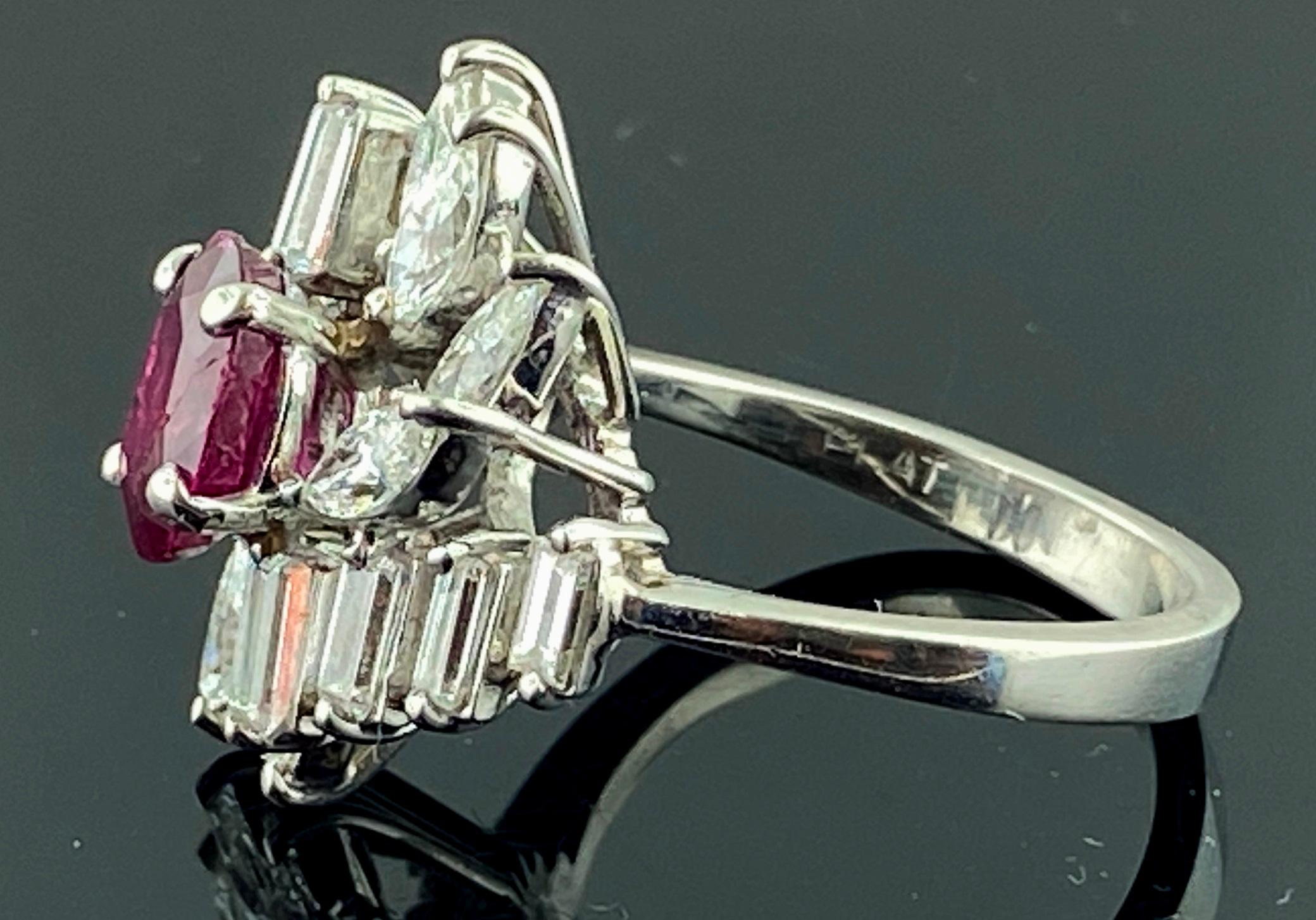 Platinum Ruby and Diamond Ring In Excellent Condition In Palm Desert, CA