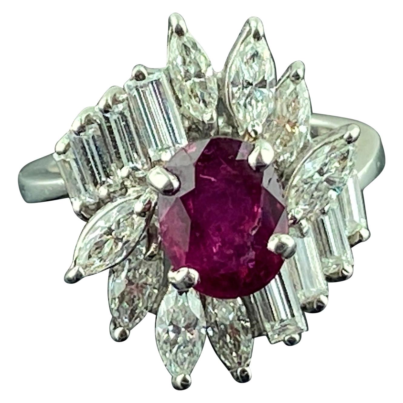 Platinum Ruby and Diamond Ring