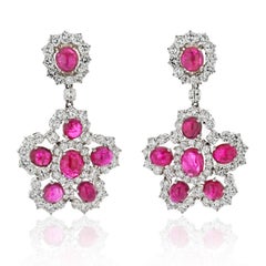 Platinum Ruby and Diamond Statement Dangling Earrings
