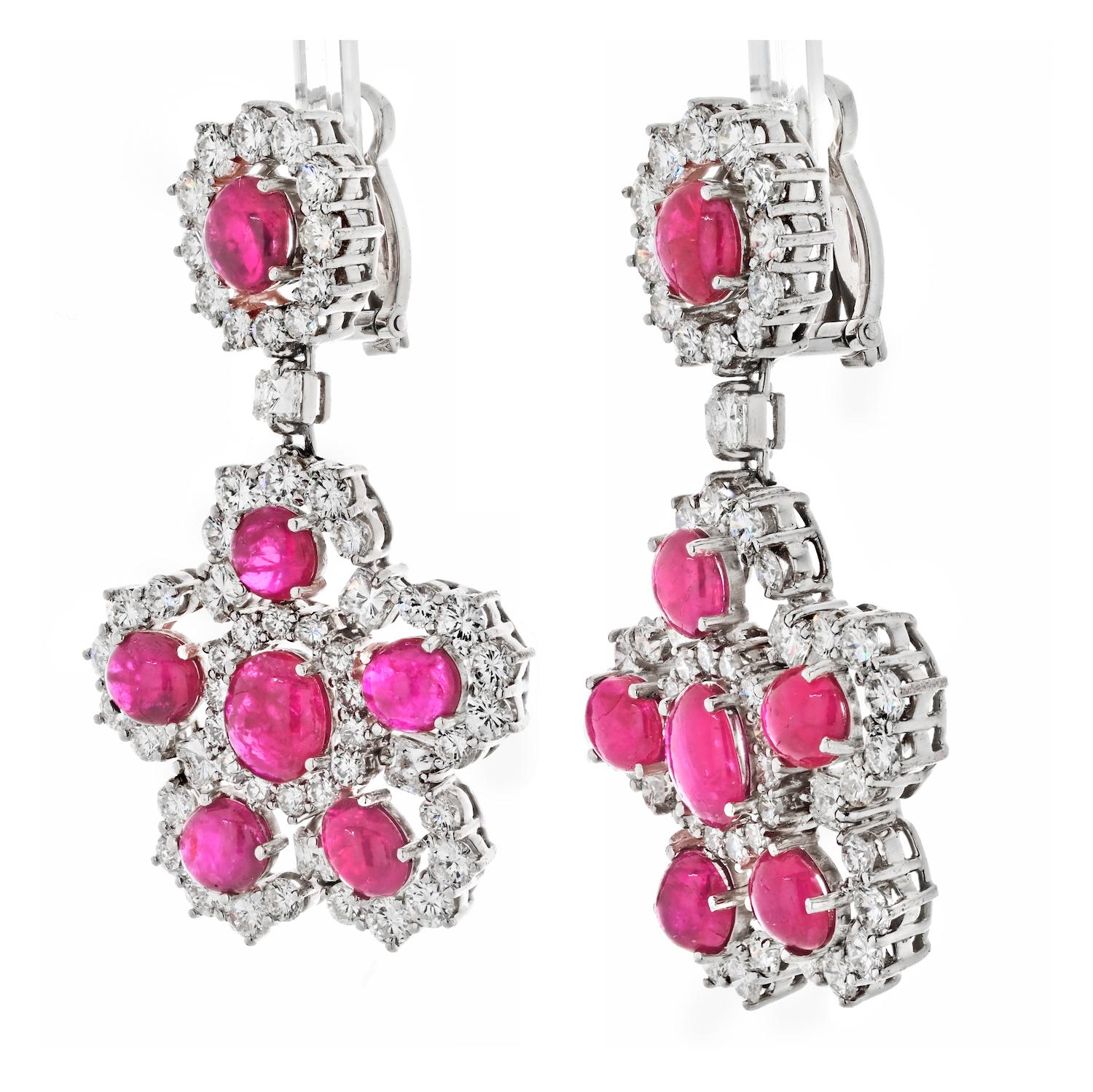 Modern Platinum Ruby and Diamond Statement Dangling Earrings