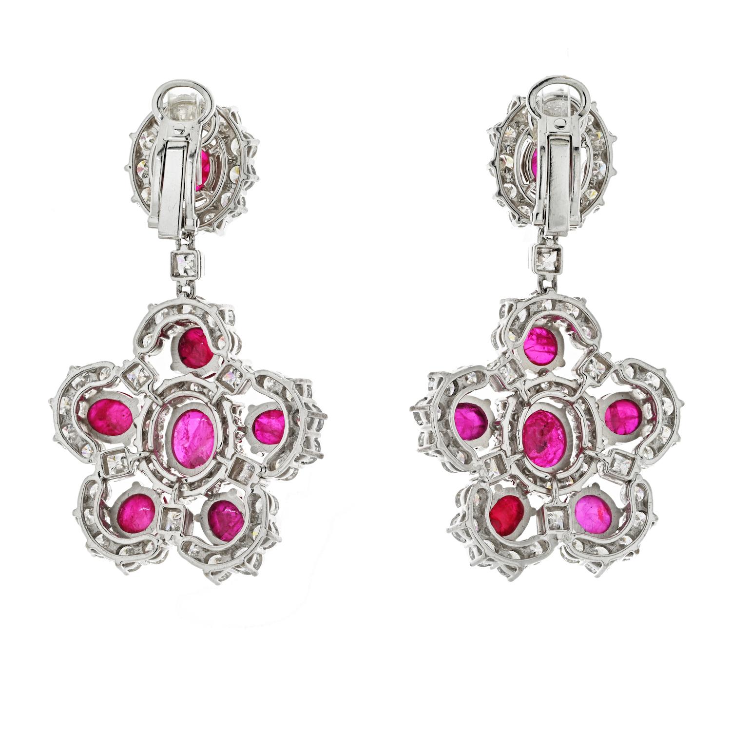 Platinum Ruby and Diamond Statement Dangling Earrings In Excellent Condition In New York, NY