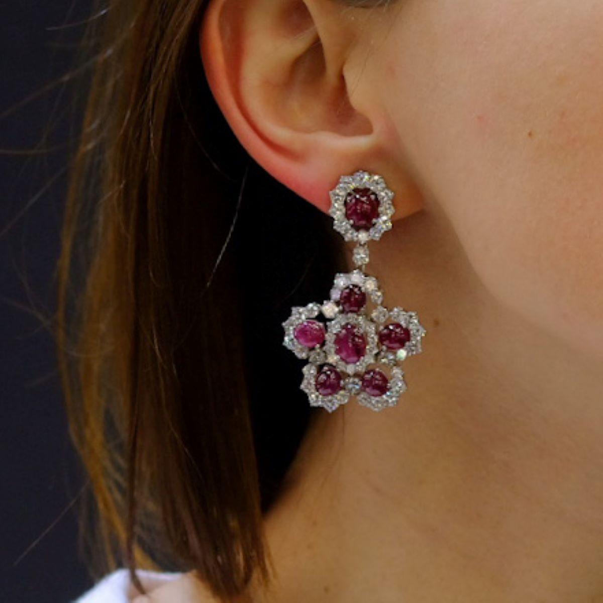 Platinum Ruby and Diamond Statement Dangling Earrings 1