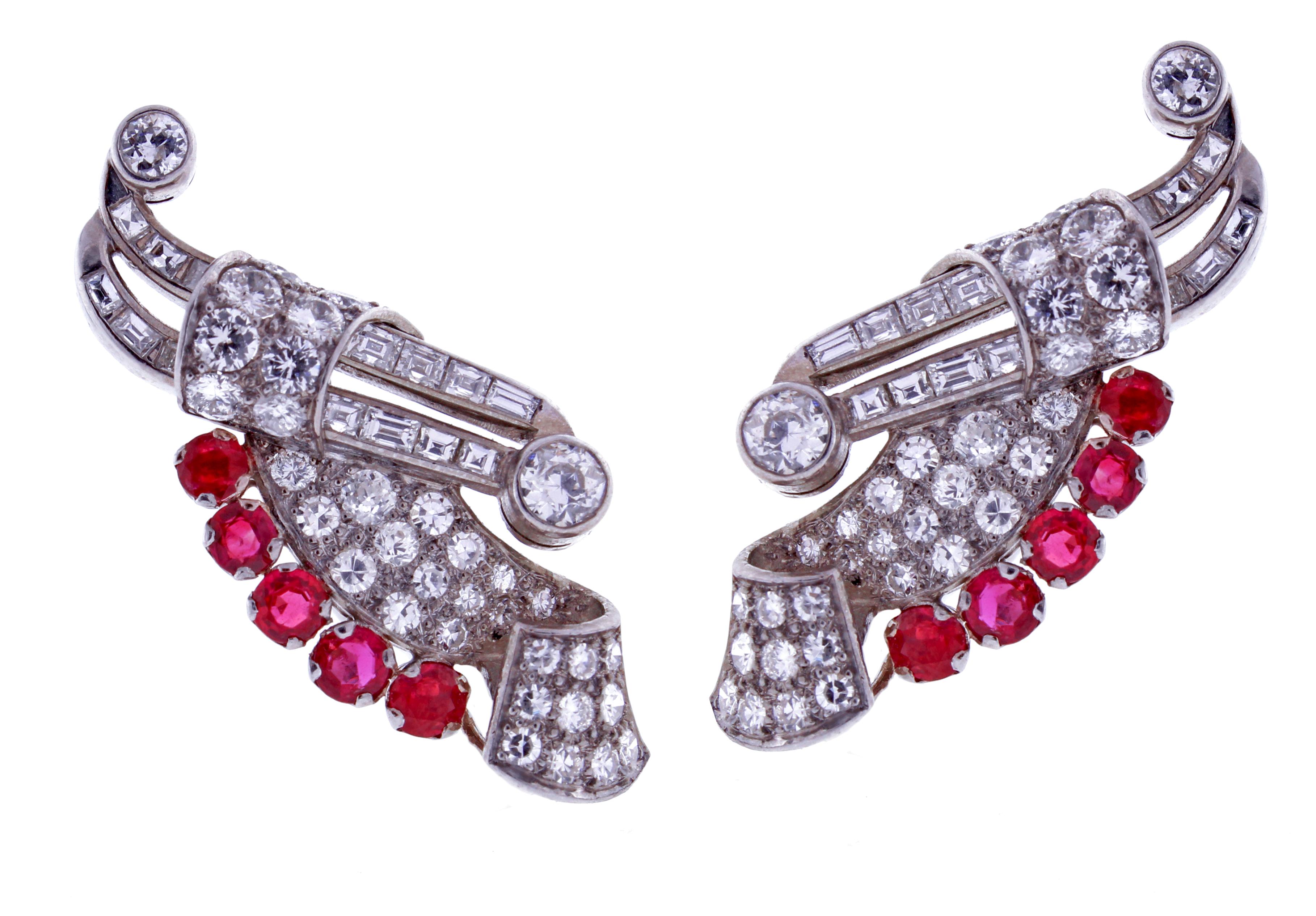 Platinum ruby and diamond wing earrings For Sale 1