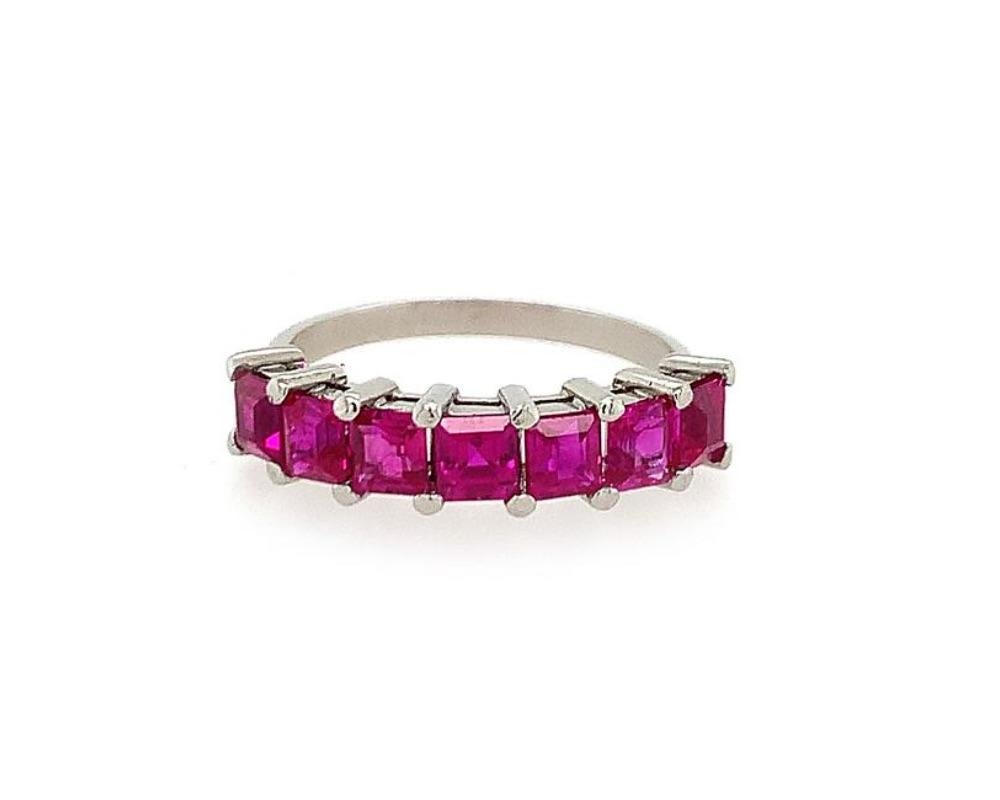 Square Cut Platinum Burma Ruby Band Ring For Sale