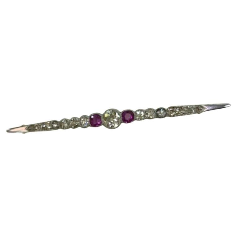 Platinum Ruby Diamond Bar Brooch