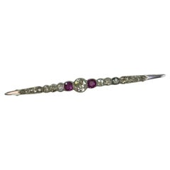 Platinum Ruby Diamond Bar Brooch