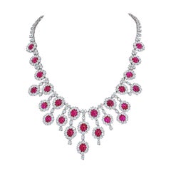 Platinum Ruby & Diamond Collar Chandalier Necklace