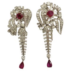 Platinum Ruby & Diamond Double Clip Pins