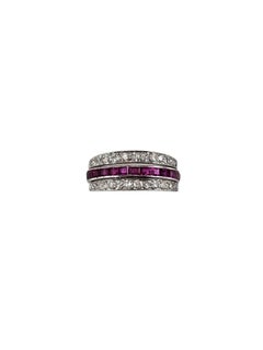 Platinum Ruby, Diamond, Emerald Reversible Band Size 6.5 Certified #25030