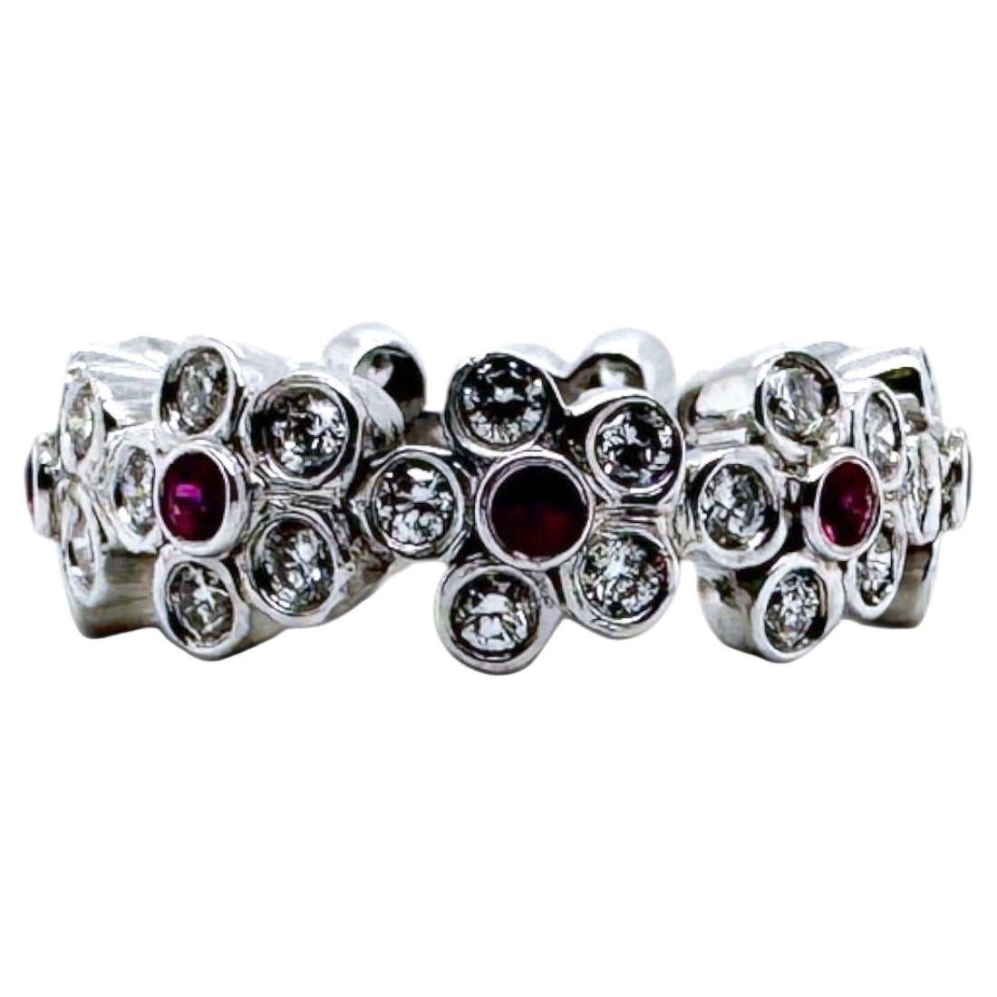 Platinum Ruby & Diamond Flower Eternity Band Size 6.5