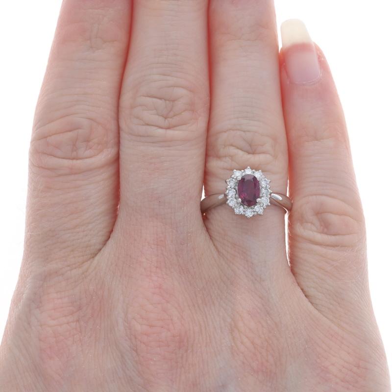Oval Cut Platinum Ruby & Diamond Halo Ring - 850 Oval 1.08ctw For Sale