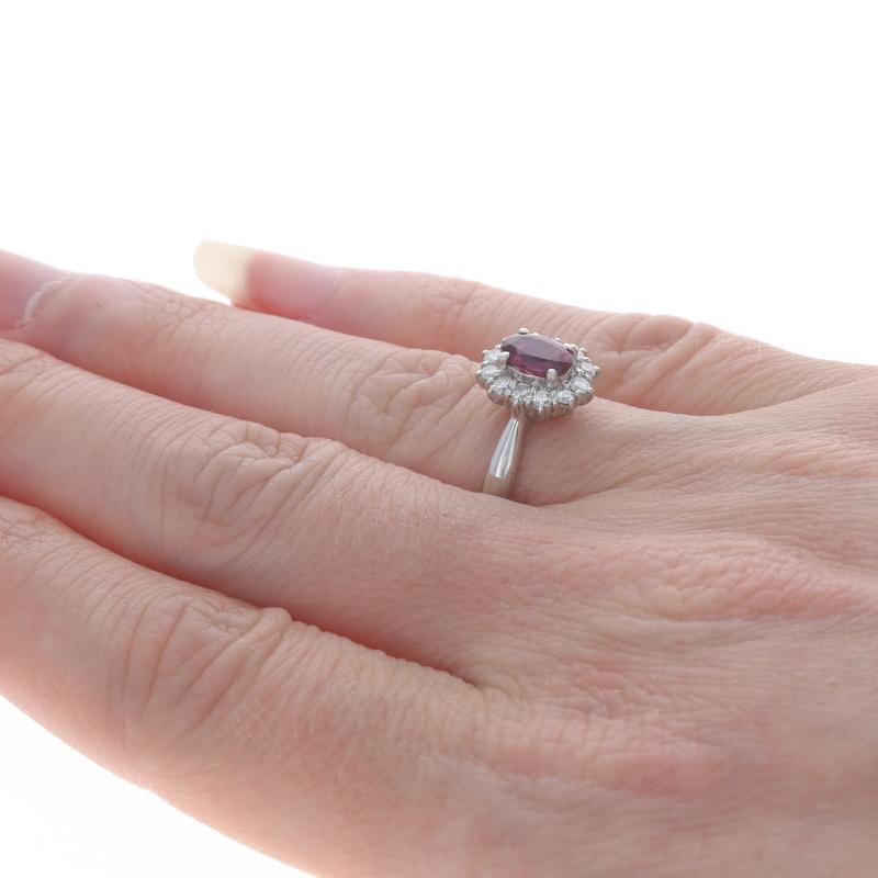 Women's Platinum Ruby & Diamond Halo Ring - 850 Oval 1.08ctw For Sale