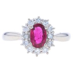 Anello in platino con rubino e diamanti a raggiera - 850 ovali da 1,08 ct.