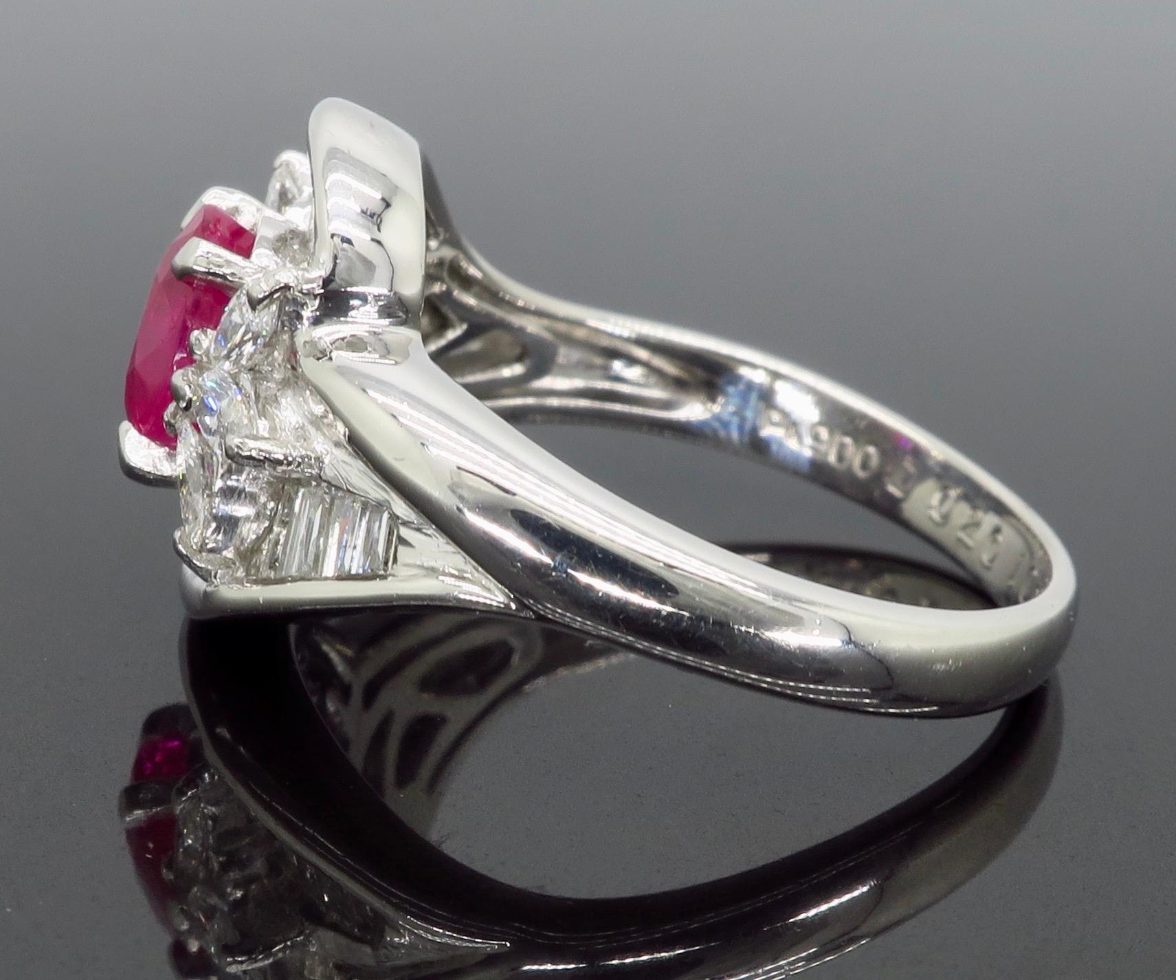 Women's Platinum Ruby and Diamond Halo Ring