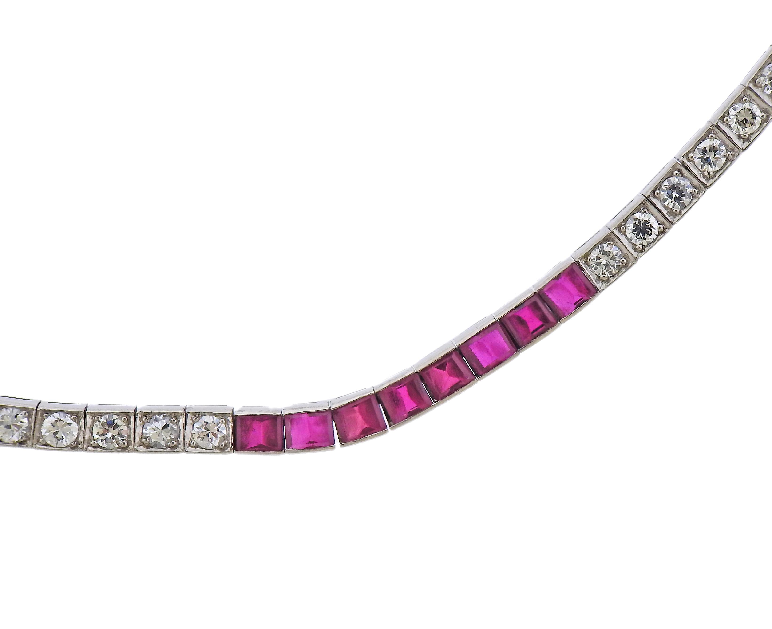 Platinum necklace with rubies and approx. 1.60ctw in diamonds. Necklace is 16.25