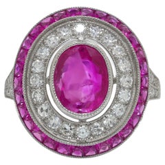 Platinum Ruby & Diamond Oval Cluster Ring