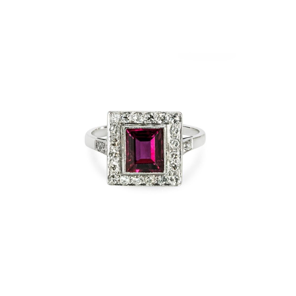 Square Cut Platinum Ruby & Diamond Ring 1.30ct For Sale