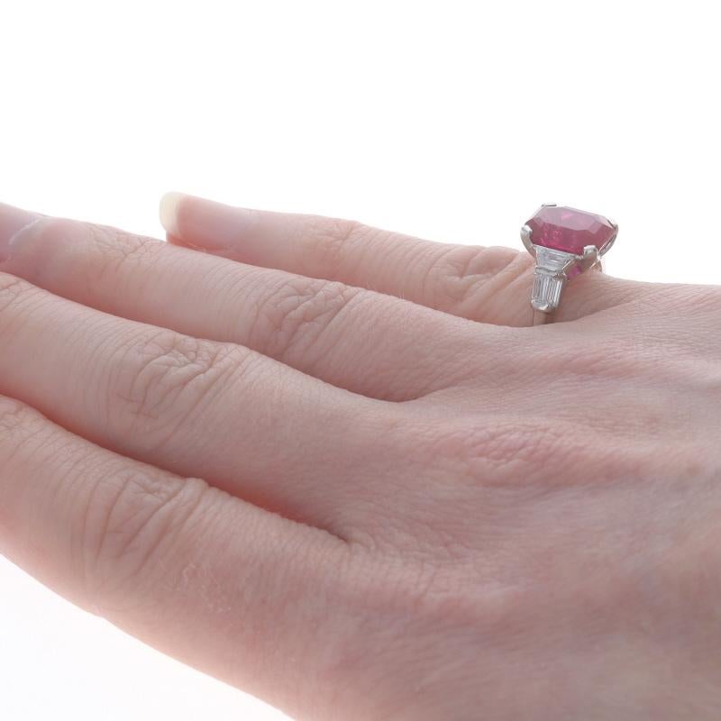 Platinum Ruby & Diamond Ring - 900 Emerald Cut 4.39ctw AGL For Sale 1